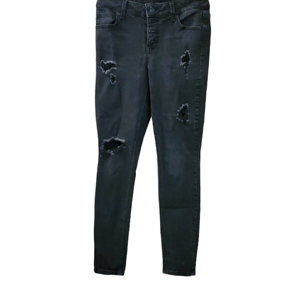 Maurices Distressed Button Fly Skinny Black Denim - Picture 5 of 11